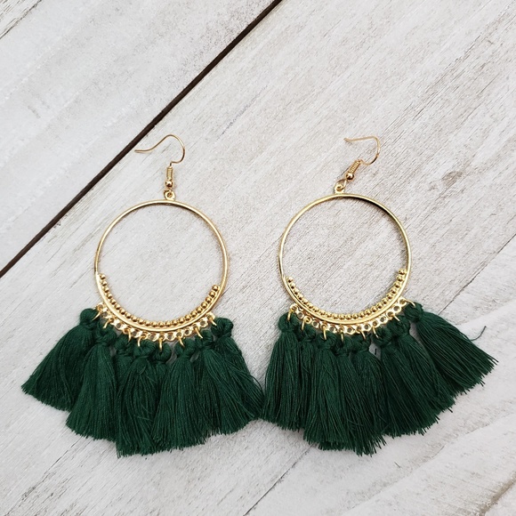 Green Fringe Earrings - Picture 2 of 2